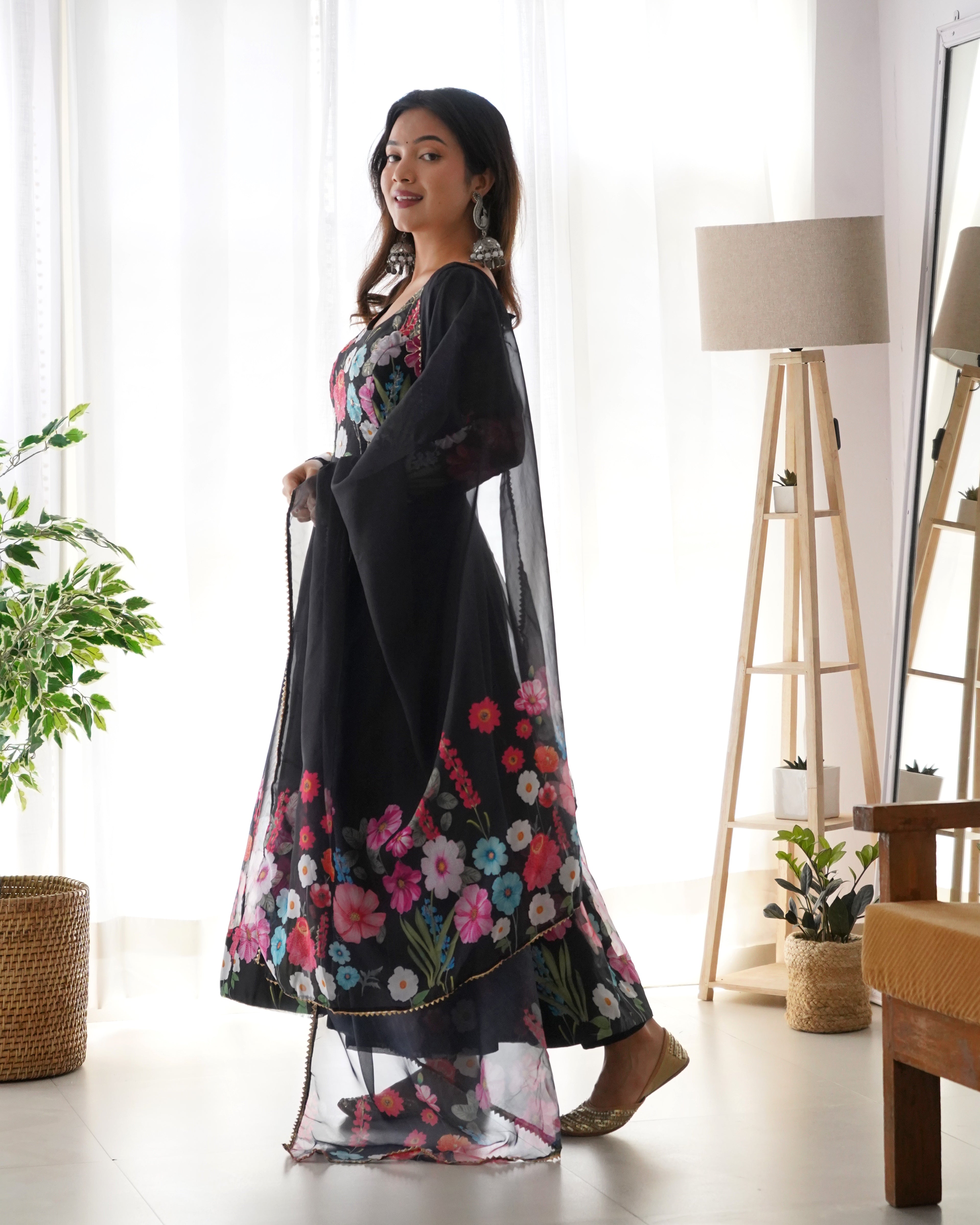 Pure Soft Organza Anarkali Suit Set Comes With Huge Flair, Dupatta & Pant