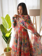 Pure Soft Organza Anarkali Suit Set With Huge Flair, Dupatta & Pant