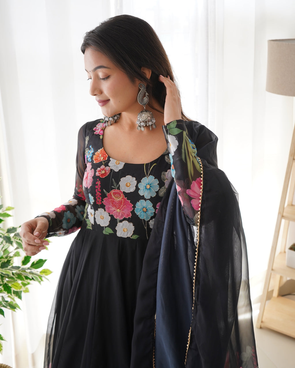 Pure Soft Organza Anarkali Suit Set Comes With Huge Flair, Dupatta & Pant