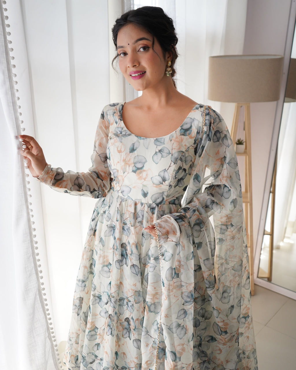 Pure Soft Organza Anarkali Suit Set With Huge Flair, Dupatta & Pant