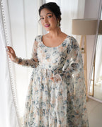 Pure Soft Organza Anarkali Suit Set With Huge Flair, Dupatta & Pant