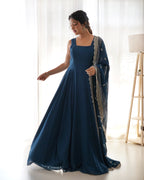 Pure Soft Fox Georgette Anarkali Suit Set With Huge Flair & Dupatta