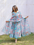 Pure Soft Organza Anarkali Suit Set With Huge Flair, Dupatta & Pant