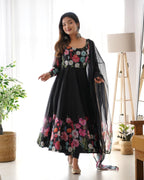 Pure Soft Organza Anarkali Suit Set Comes With Huge Flair, Dupatta & Pant