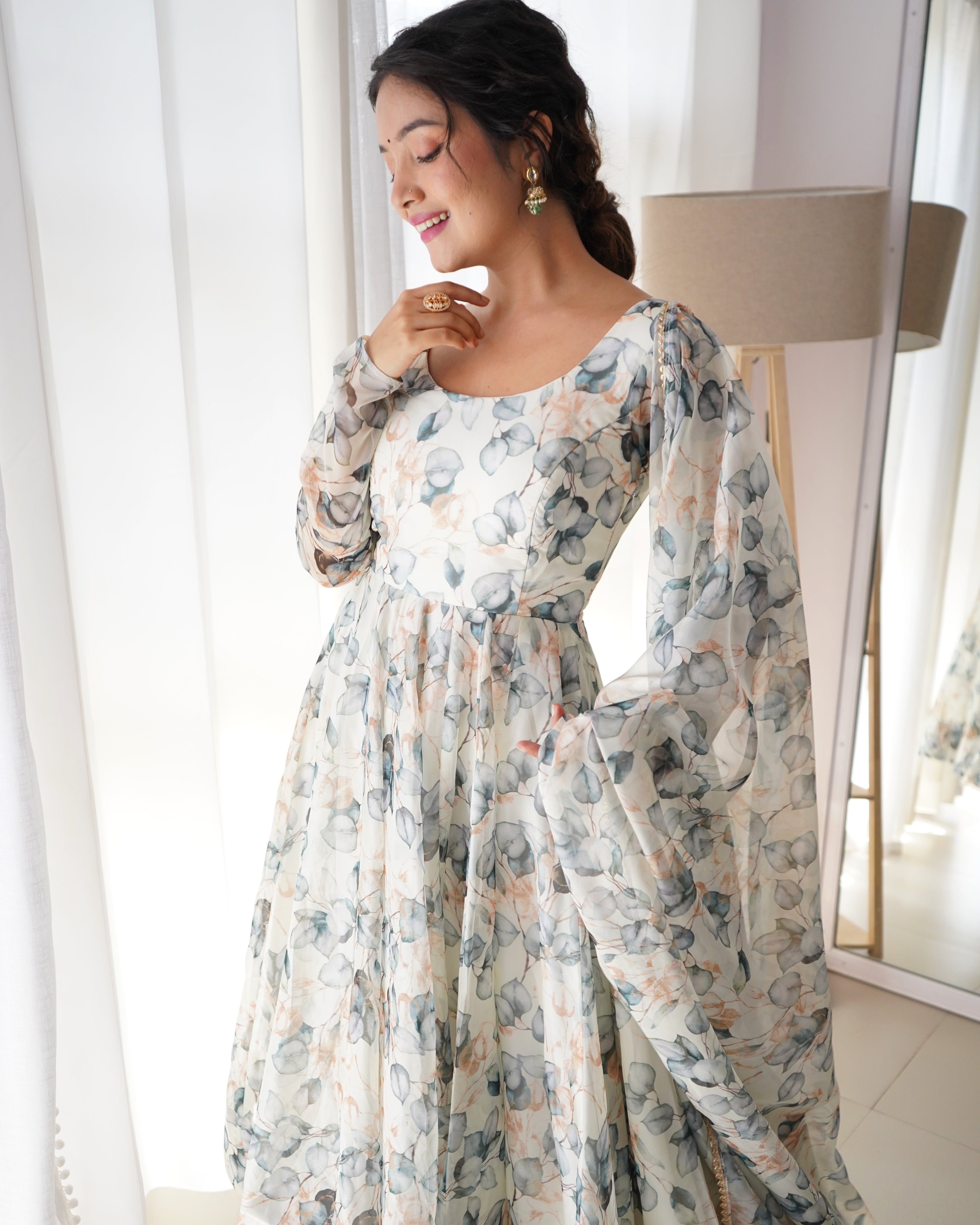 Pure Soft Organza Anarkali Suit Set With Huge Flair, Dupatta & Pant
