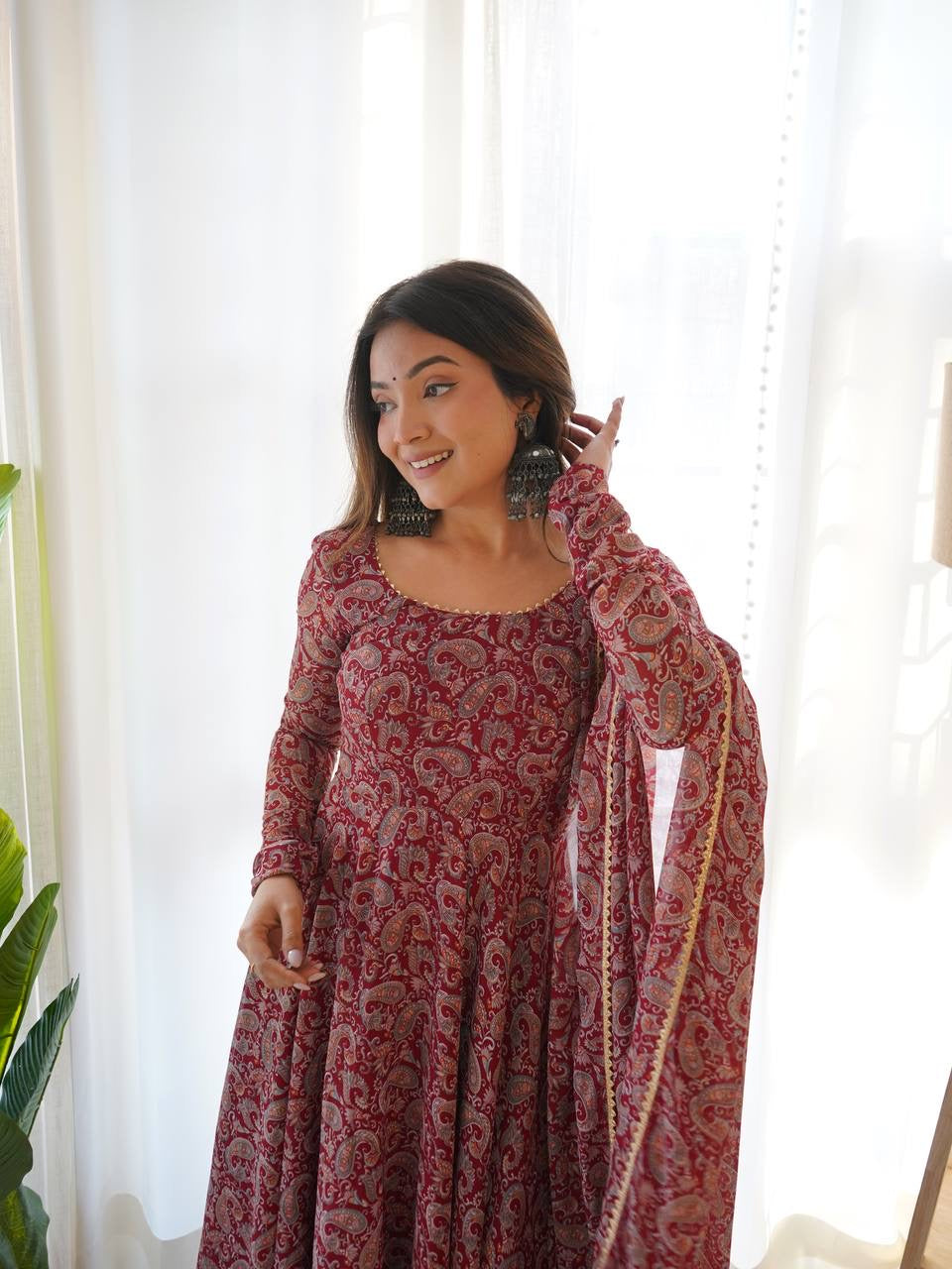 Pure Soft Fox Georgette Anarkali Suit Set With Huge Flair, Dupatta & Pant
