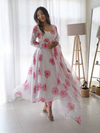 Pure Soft Organza Anarkali Suit Set With Huge Flair, Dupatta & Pant