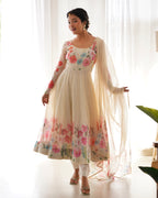 Pure Soft Organza Anarkali Suit Set Comes With Huge Flair, Dupatta & Pant