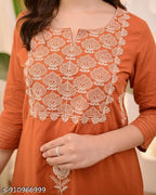 Anveri Elegant Rust Orange Embroidered Kurta Set with Dupatta