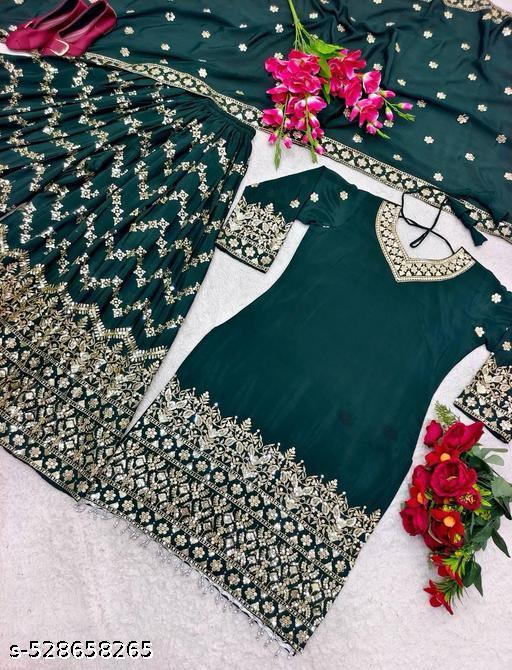 Anveri Elegant Women’s Embroidered Kurta Set with Sharara & Dupatta