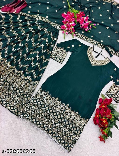 Anveri Elegant Women’s Embroidered Kurta Set with Sharara & Dupatta