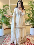 Anveri Women’s Elegant Embroidered Kurta Sharara Set with Dupatta | Festive Wear Party & Wedding Suit
