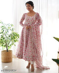 Anveri Women Floral Printed Anarkali Kurta with Dupatta | Elegant Party Wear & Festive Ethnic Gown