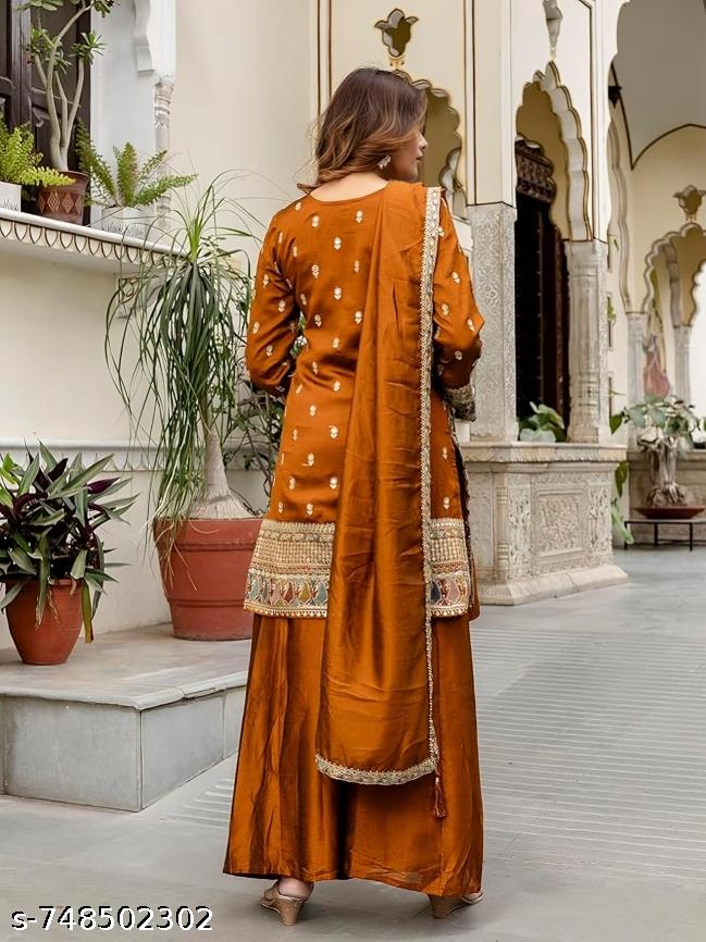 Anveri Women’s Rust Orange Embroidered Kurta Set with Dupatta | Festive & Wedding Wear Ethnic Suit for Women | Heavy Work Designer Salwar Suit | Party Wear Traditional Outfit
