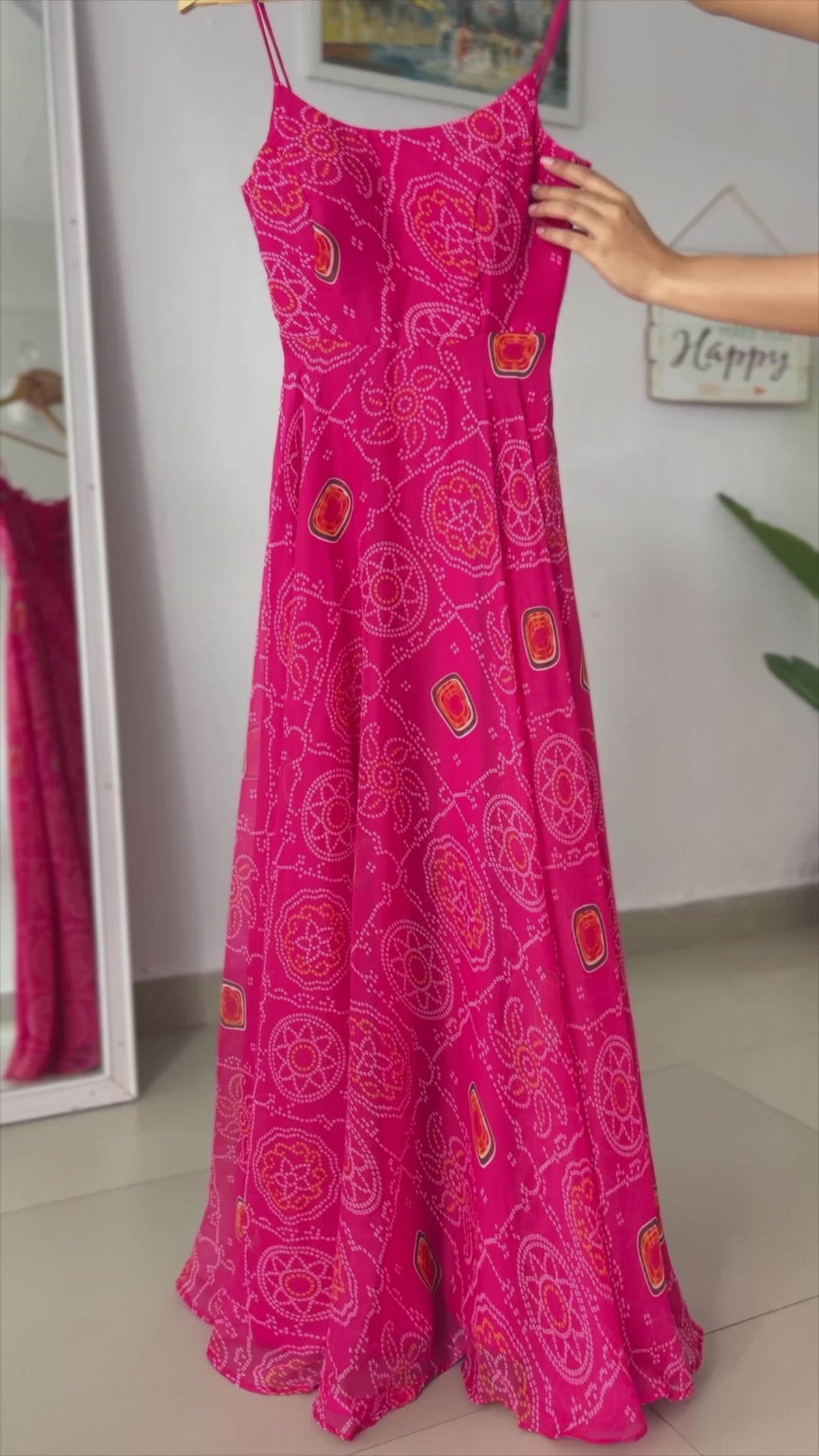 ANVERI TEXTILES Women’s Pink Printed Anarkali Gown with Dupatta | Flared Ethnic Dress Set for Festive, Wedding & Party Wear