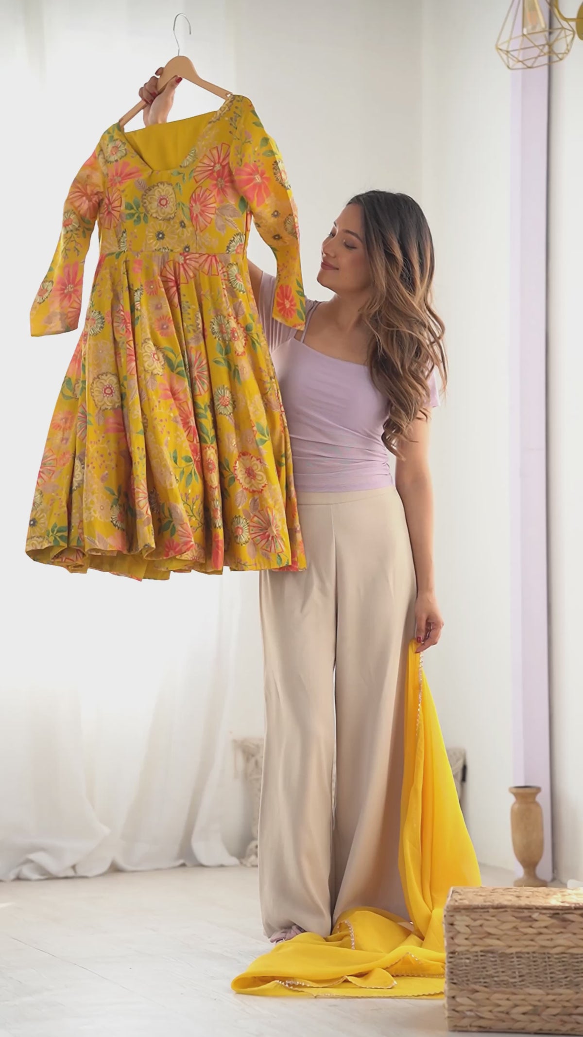 Women’s Floral Printed Anarkali Kurta Set with Palazzo & Dupatta | Flared Ethnic Wear for Festive & Wedding Occasions
