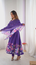 Women’s Floral Printed Anarkali Kurta with Dupatta
