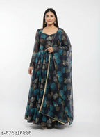 Anveri Women Printed Georgette Anarkali Gown with Dupatta