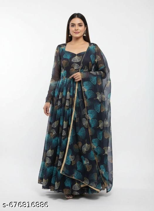 Anveri Women Printed Georgette Anarkali Gown with Dupatta