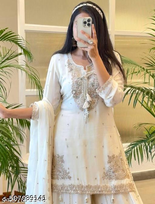 Anveri Women’s Elegant Embroidered Kurta Sharara Set with Dupatta | Festive Wear Party & Wedding Suit