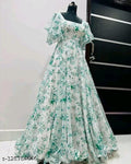 Anveri Stylish Women’s Floral Printed Net Gown with Puff Sleeves