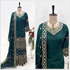 Anveri Elegant Women’s Embroidered Kurta Set with Sharara & Dupatta