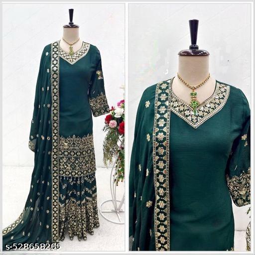 Anveri Elegant Women’s Embroidered Kurta Set with Sharara & Dupatta