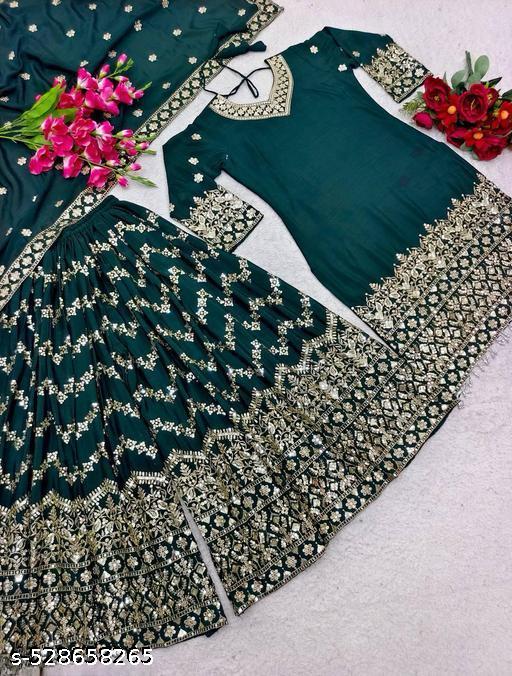 Anveri Elegant Women’s Embroidered Kurta Set with Sharara & Dupatta