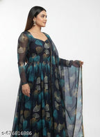 Anveri Women Printed Georgette Anarkali Gown with Dupatta