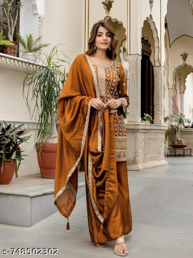 Anveri Women’s Rust Orange Embroidered Kurta Set with Dupatta | Festive & Wedding Wear Ethnic Suit for Women | Heavy Work Designer Salwar Suit | Party Wear Traditional Outfit