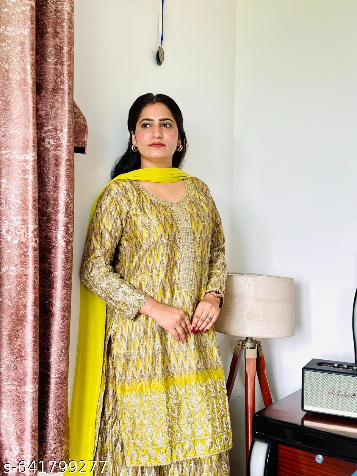 Chic Mustard Yellow Printed Kurta Set with Dupatta