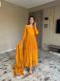 Elegant Yellow Ankle-Length Anarkali with Dupatta