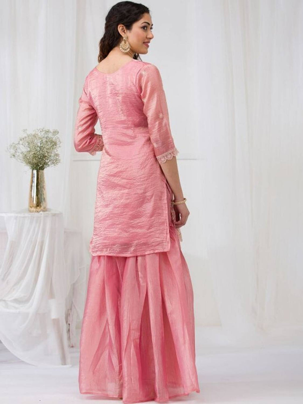 Blush Pink Embroidered Kurta Sharara Set