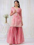 Blush Pink Embroidered Kurta Sharara Set