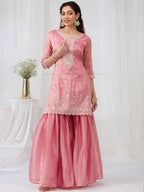 Blush Pink Embroidered Kurta Sharara Set