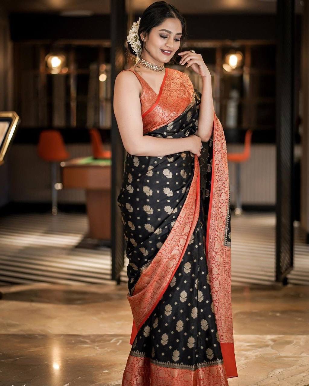 Red & Black Designer Embroidered Silk Wedding Saree | Saira's Boutique